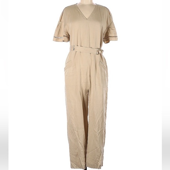 Pearl Pants - PEARL By Lela Rose Linen Tencel Blend Jumpsuit Belted size 10